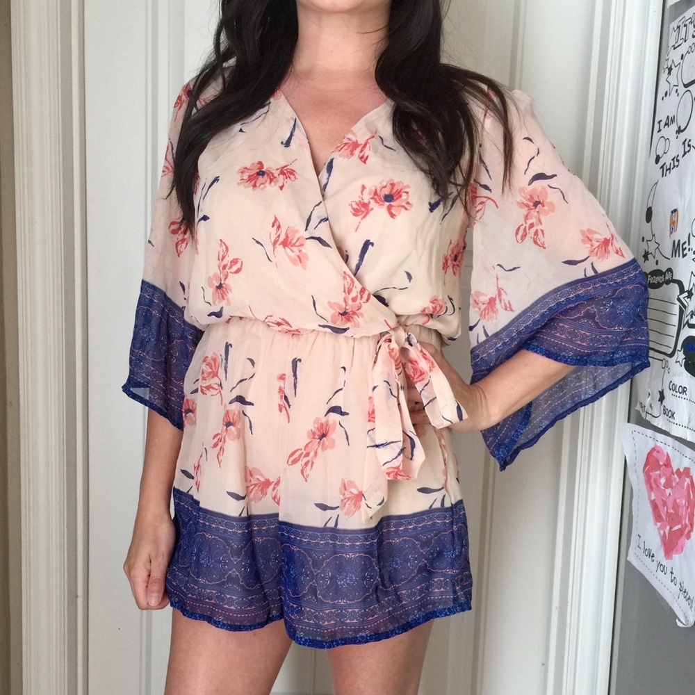 Baileyblue blush and blue chiffon boho romper S